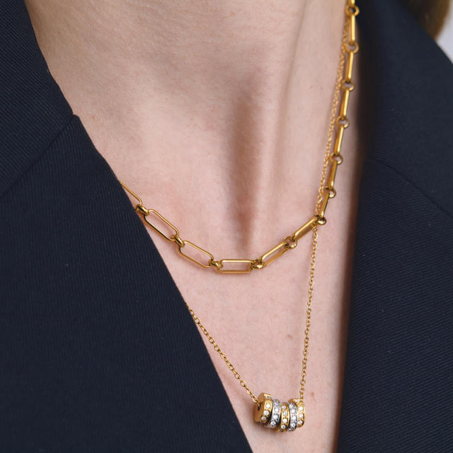 18KG mix color circle pendant stainless steel necklace