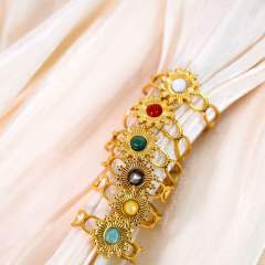 Colorful natural stone inlaid sunflower stainless steel rings for women