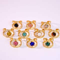 Hot sale vintage natural stone inlaid hollow out stainless steel rings