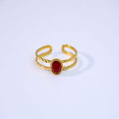Vintage oval natural stone inlaid two layer stainless steel rings