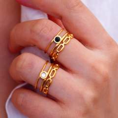 14KG natural stone inlaid simple hollow stainless steel rings