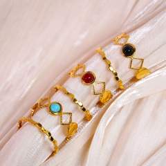 14KG natural stone inlaid stainless steel rings layer rings