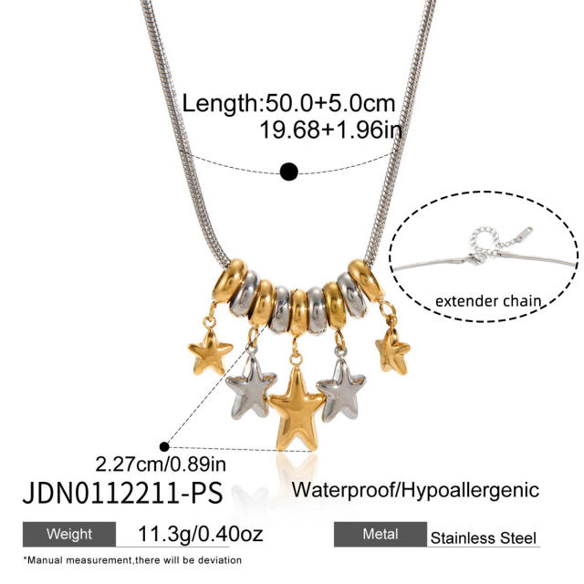 Mix color tiny star pendant stainless steel necklace
