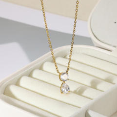 Dainty birth stone drop pendant stainless steel necklace