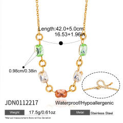 Colorful glass crystal statement stainless steel necklace