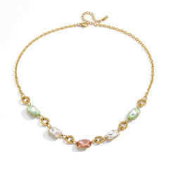 Colorful glass crystal statement stainless steel necklace