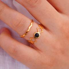 14KG natural stone inlaid stainless steel rings layer rings