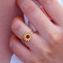 Colorful natural stone inlaid sunflower stainless steel rings for women