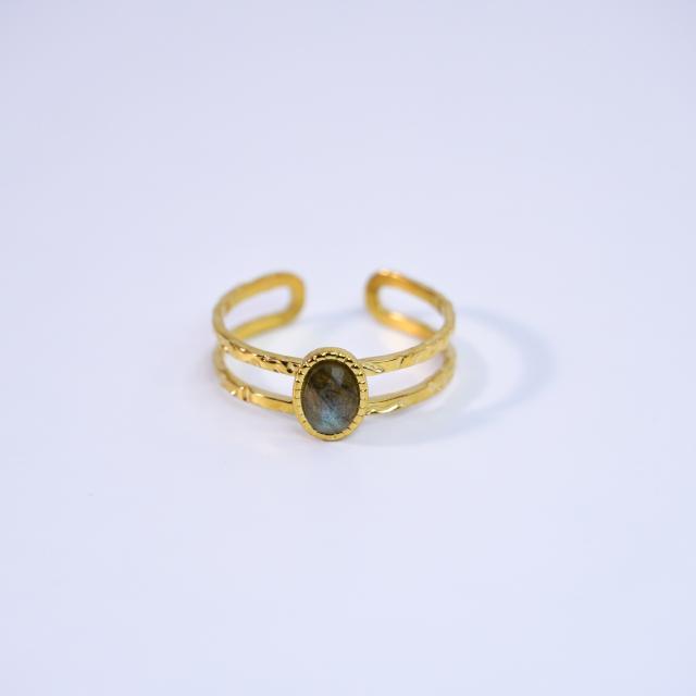 Vintage oval natural stone inlaid two layer stainless steel rings
