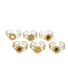 Colorful natural stone inlaid sunflower stainless steel rings for women