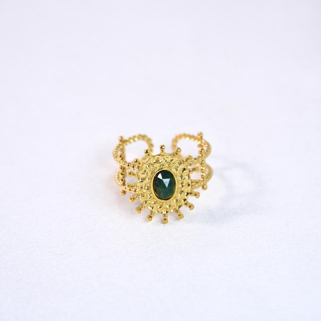 Retro Bohemian Sunflower Colorful Natural Stone Opening Ring Stainless Steel rings