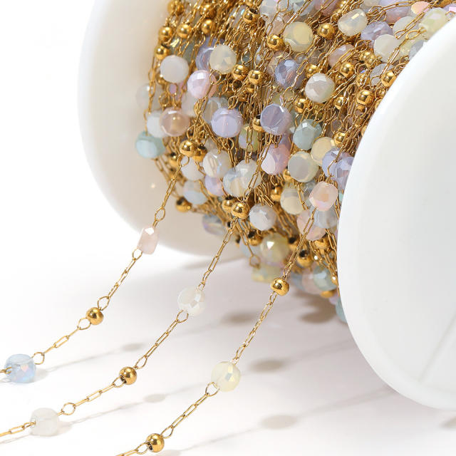Stainless steel color crystal bead chain handmade gold chain 1m/price
