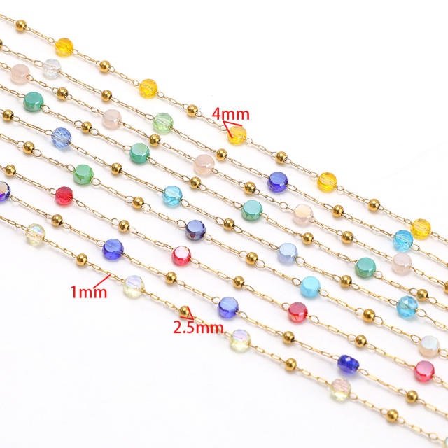 Stainless steel color crystal bead chain handmade gold chain 1m/price