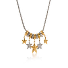 Mix color tiny star pendant stainless steel necklace