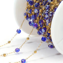 Stainless steel color crystal bead chain handmade gold chain 1m/price