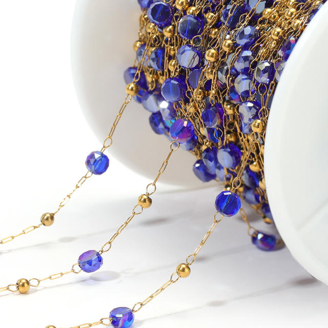 Stainless steel color crystal bead chain handmade gold chain 1m/price