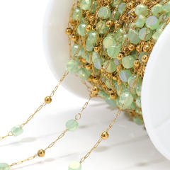 1mm gold chain wear 2.5mm beads 4mm colored crystal beads light green