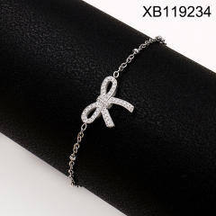 Dainty inlude rhinestone heart bow infinity stainless steel bracelet
