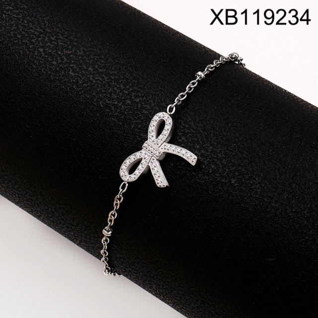 Dainty inlude rhinestone heart bow infinity stainless steel bracelet