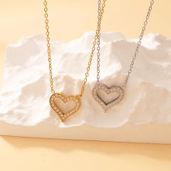 Dainty diamond heart pendant stainless steel necklace
