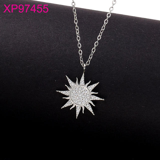 Dainty diamond sun star pendant stainless steel necklace