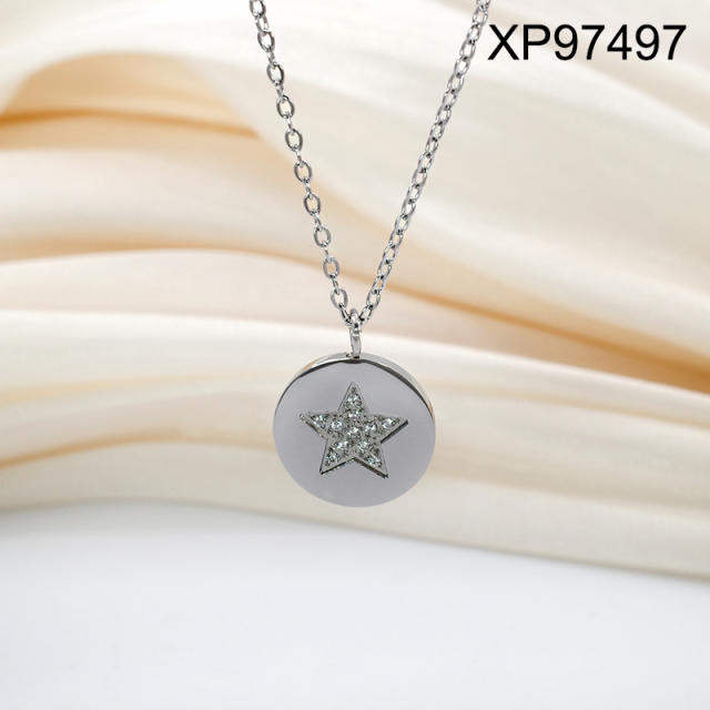 Dainty diamond sun star pendant stainless steel necklace