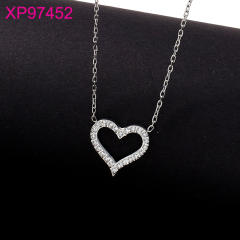Dainty diamond heart pendant stainless steel necklace