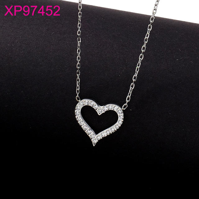 Dainty diamond heart pendant stainless steel necklace