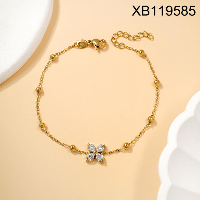 Dainty inlude rhinestone heart bow infinity stainless steel bracelet