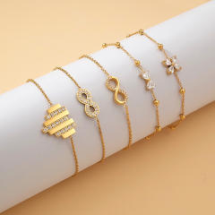 Dainty inlude rhinestone heart bow infinity stainless steel bracelet