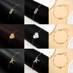 Dainty inlude rhinestone heart bow infinity stainless steel bracelet