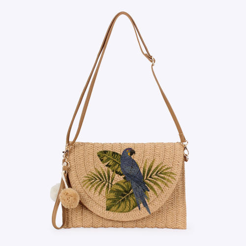 Printed Parrot Woven Straw Bag Shoulder bag clutch bag holiday beach bag
