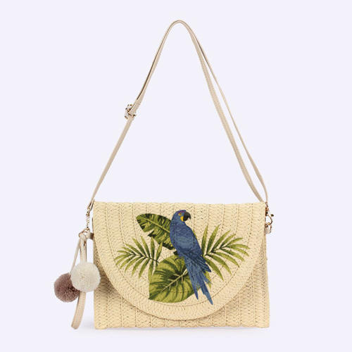 Printed Parrot Woven Straw Bag Shoulder bag clutch bag holiday beach bag