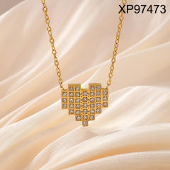 Dainty diamond heart pendant stainless steel necklace