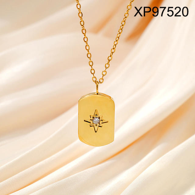 Dainty diamond sun star pendant stainless steel necklace