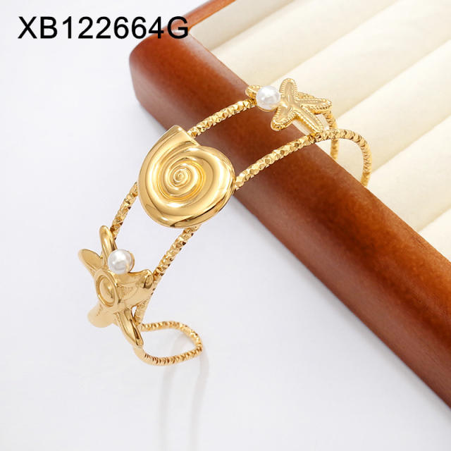 Titanium Steel Starfish Conch Sun Opening Women's Bracelet Ocean Style stainless steel bangle