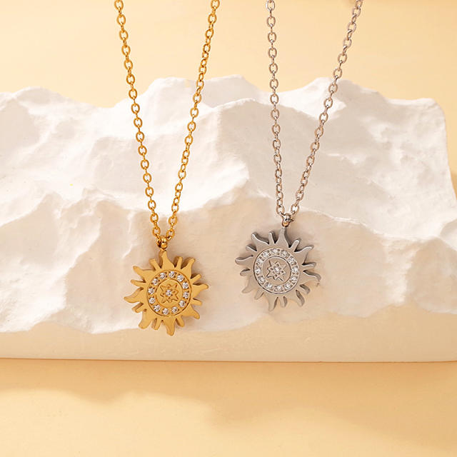 Dainty diamond sun star pendant stainless steel necklace