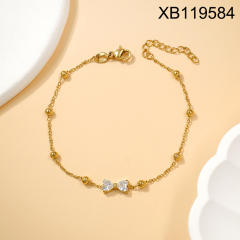 Dainty inlude rhinestone heart bow infinity stainless steel bracelet