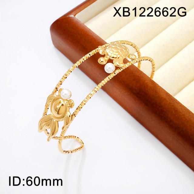 Titanium Steel Starfish Conch Sun Opening Women's Bracelet Ocean Style stainless steel bangle