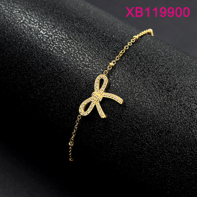 Dainty inlude rhinestone heart bow infinity stainless steel bracelet