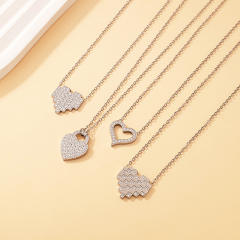 Dainty diamond heart pendant stainless steel necklace