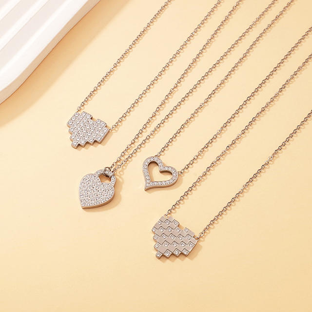 Dainty diamond heart pendant stainless steel necklace