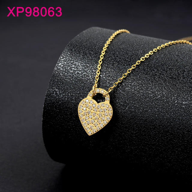 Dainty diamond heart pendant stainless steel necklace