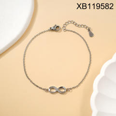 Dainty inlude rhinestone heart bow infinity stainless steel bracelet
