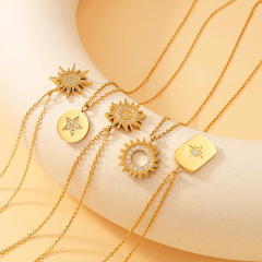 Dainty diamond sun star pendant stainless steel necklace