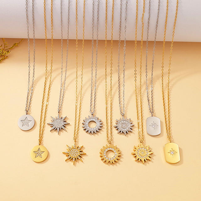 Dainty diamond sun star pendant stainless steel necklace