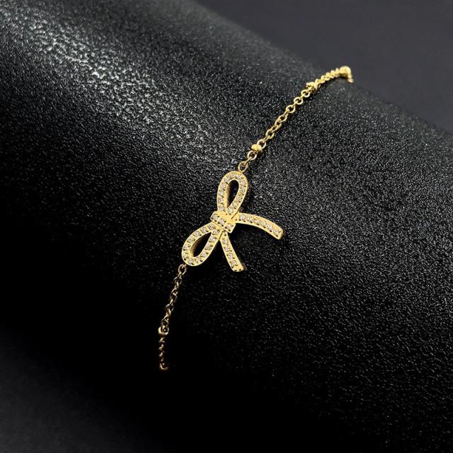 Dainty inlude rhinestone heart bow infinity stainless steel bracelet