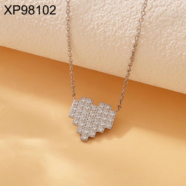 Dainty diamond heart pendant stainless steel necklace