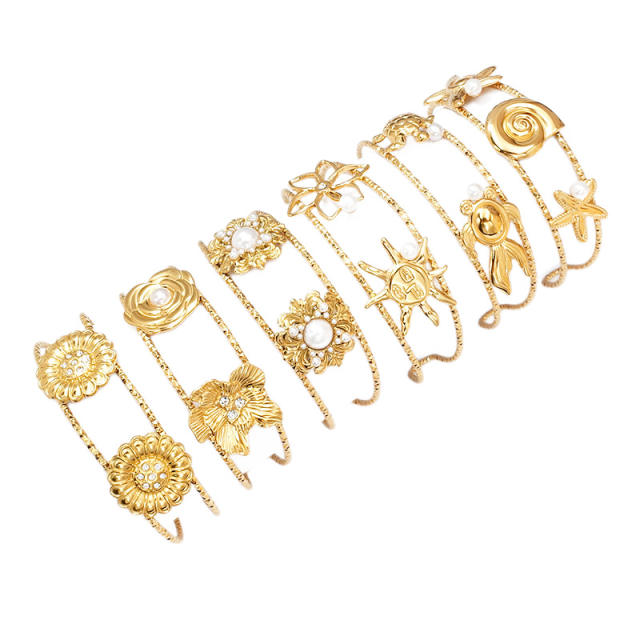 Titanium Steel Starfish Conch Sun Opening Women's Bracelet Ocean Style stainless steel bangle
