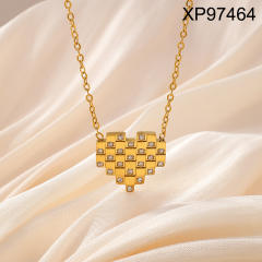 Dainty diamond heart pendant stainless steel necklace